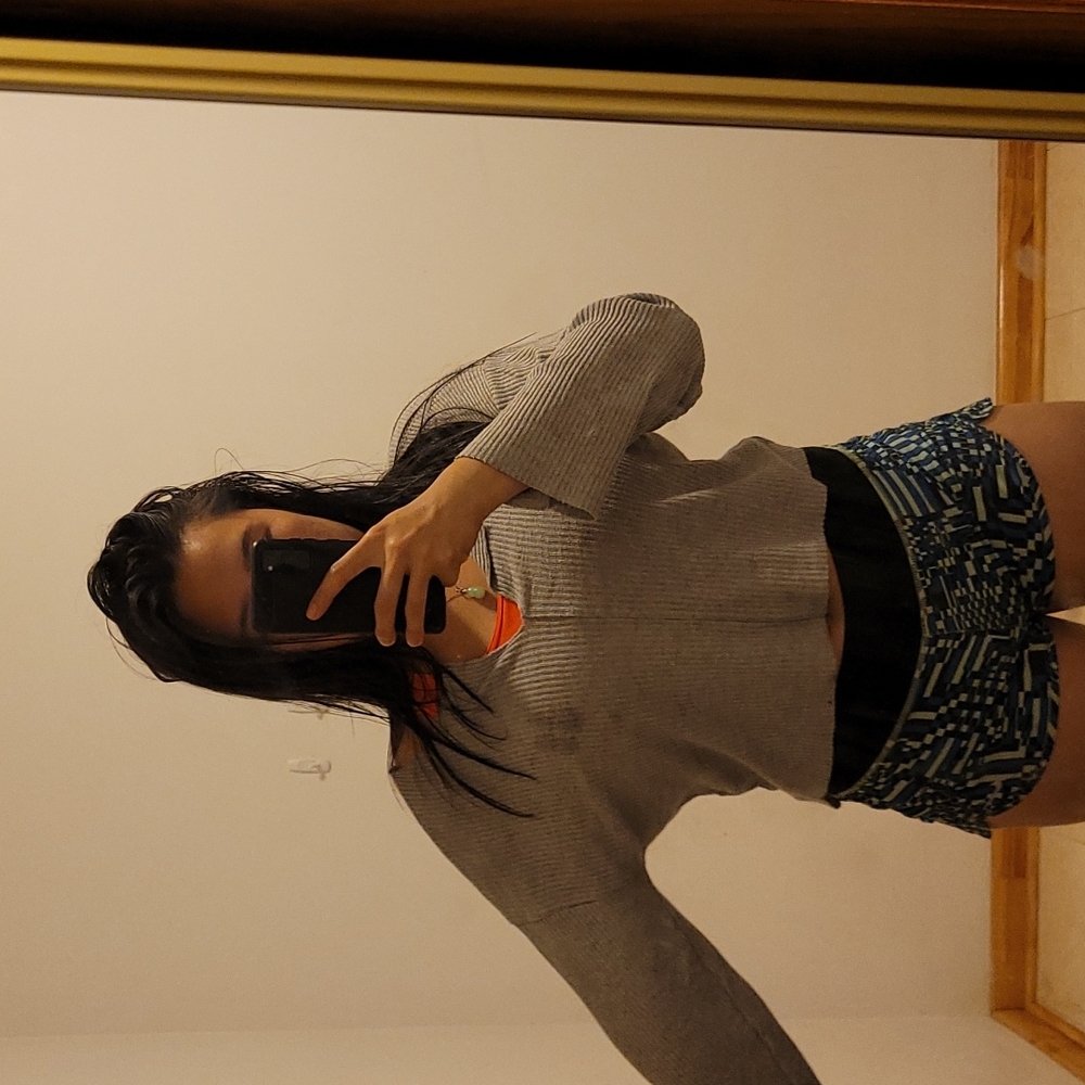 F21 grey ribbed short long sleeve